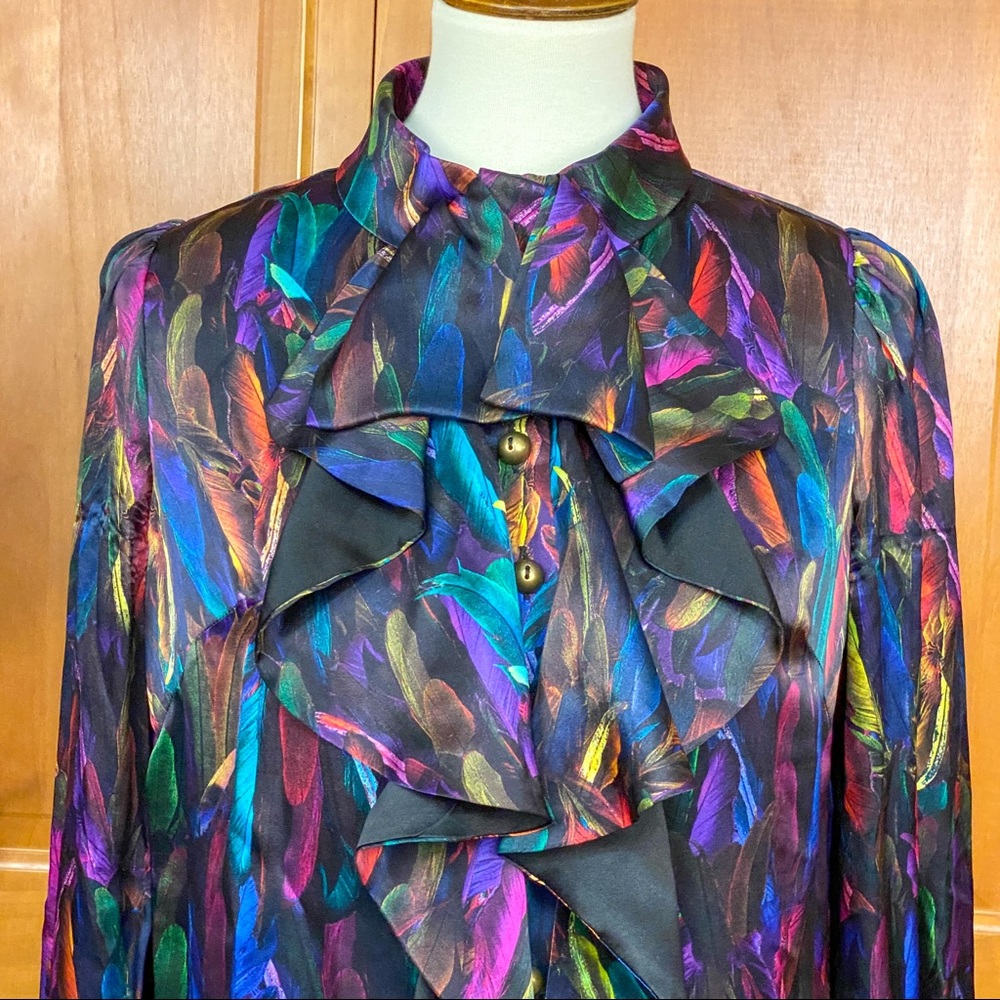 Milly New York Silk Ruffle Front Feather Motif Dress EUC Size 4 - Picture 2 of 14
